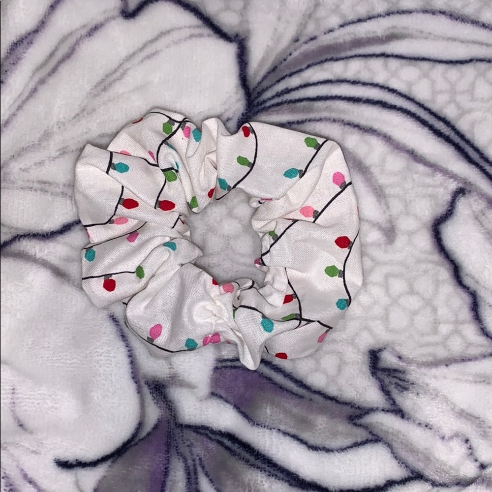 White scrunchie with Christmas lights